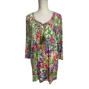 Belle Kim Gravel Tropical Knit Tunic Blouse Women's XL